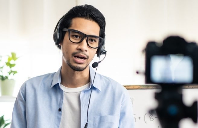 Person talking to video camera