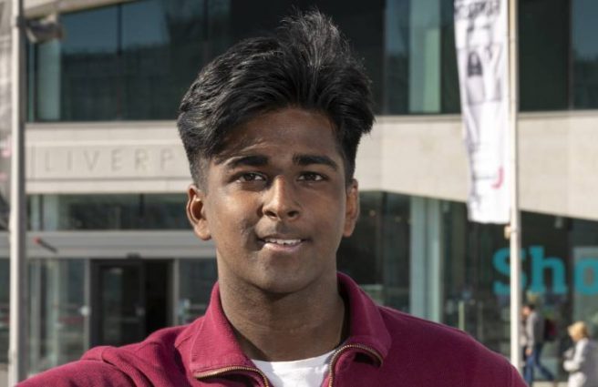 Student outside the Museum of Liverpool