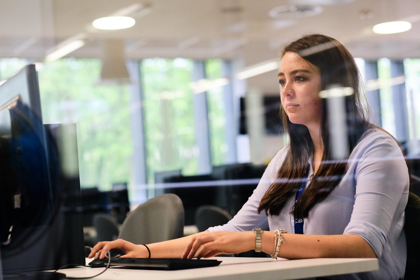 Student looking at a computer screen